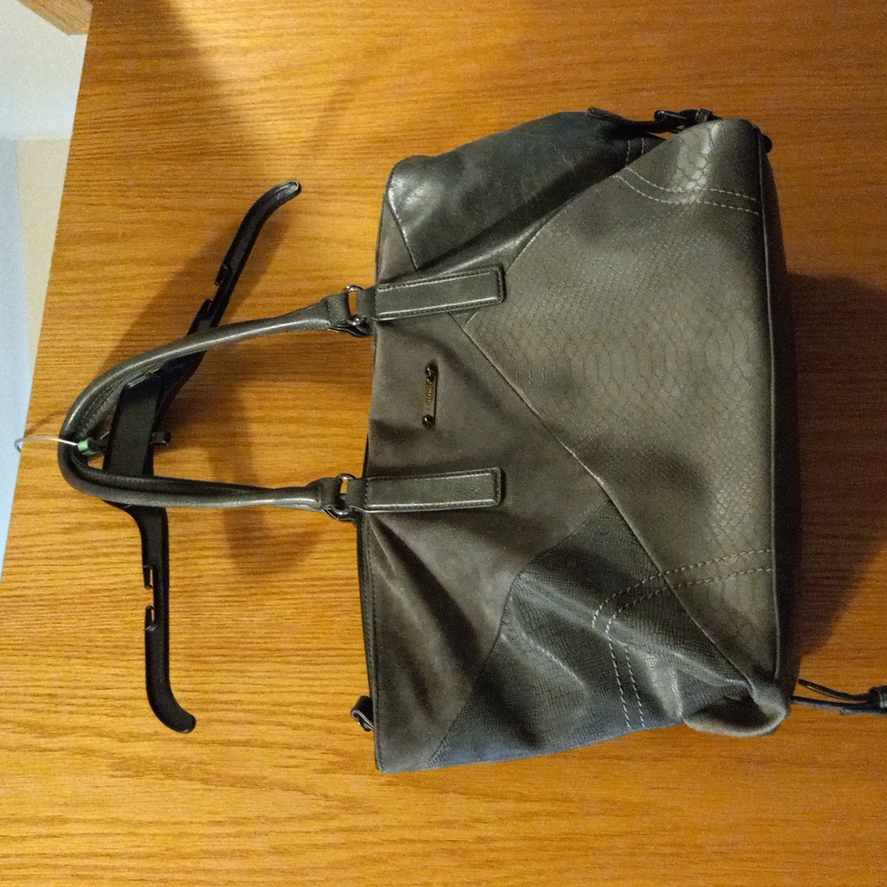 Womens David Jones paris handbag large gray purse . One side buckel  hanging off